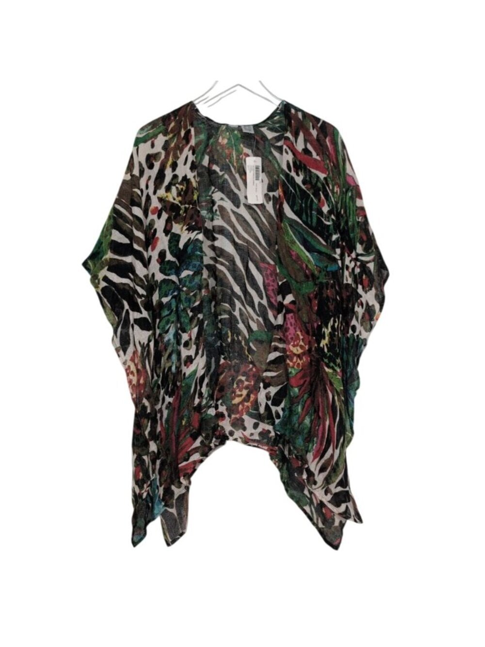 Chicos Hidden Painted Animal Ruana Wrap Womens One Size 100% Linen Tropical NEW
